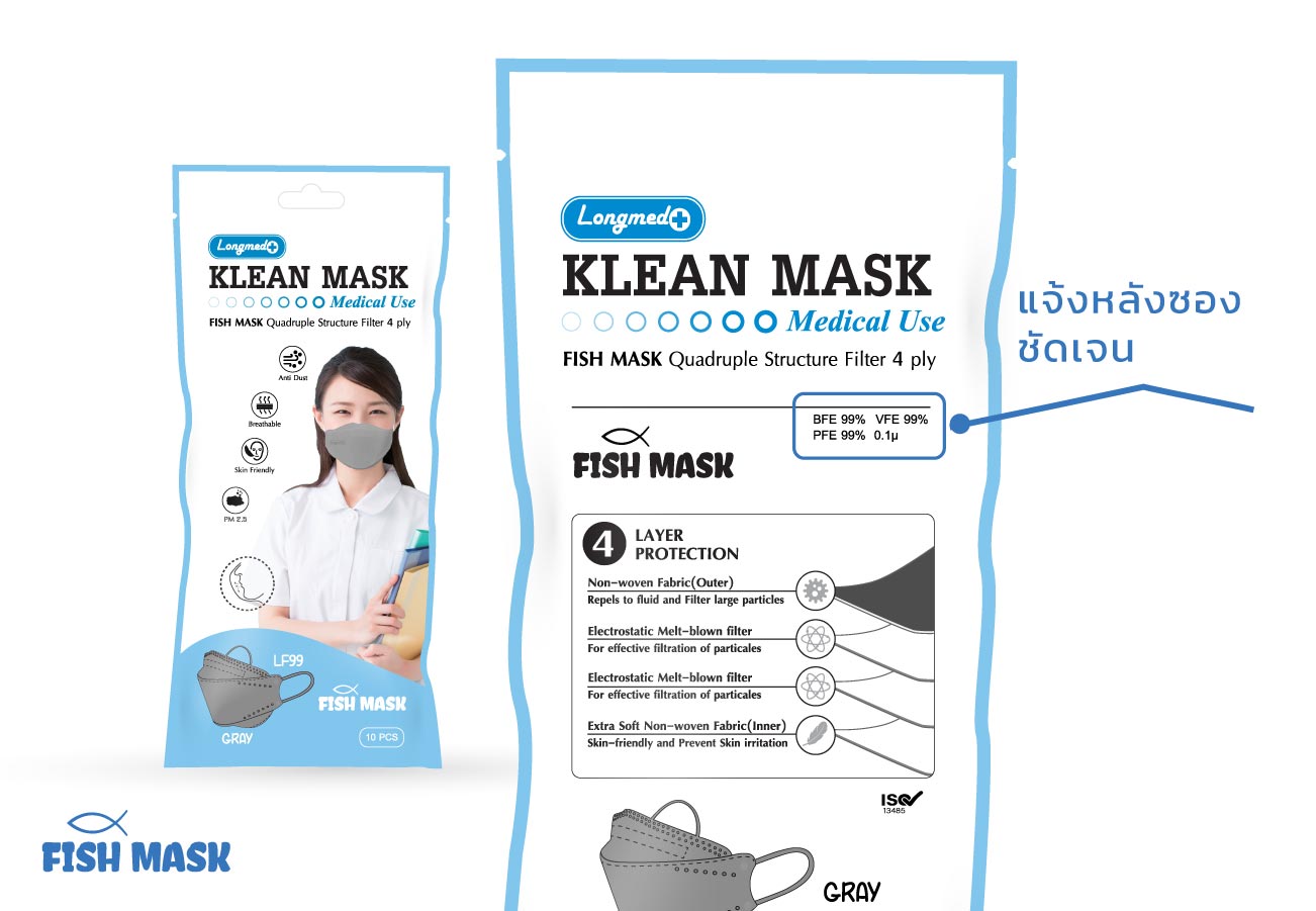 Klean Mask Fish 4ply LF99 คลีนมาส์ก หน้ากากอนามัย Fish 4 ชั้น LF99
